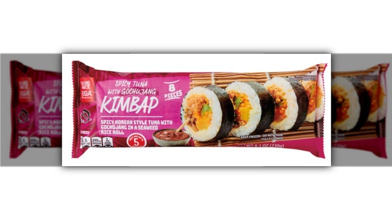 Package of Fusia Asian Inspirations Spicy Tuna Frozen Kimbap against white background.