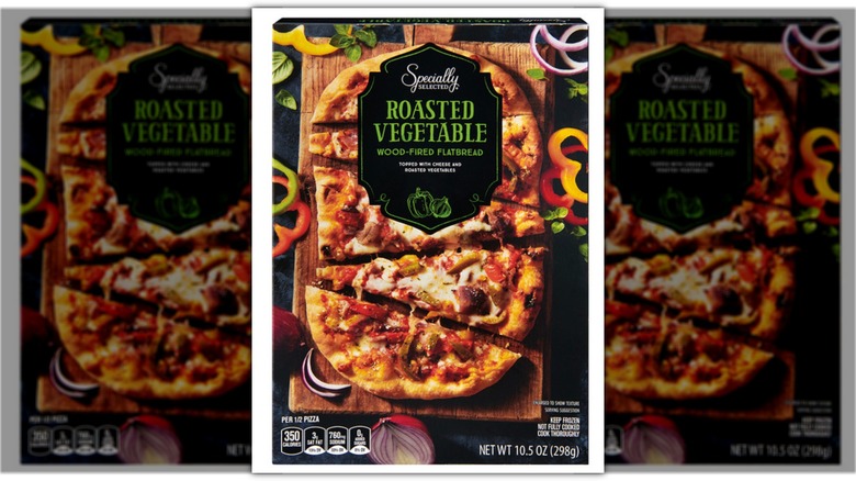 Box of Specially Selected Wood Fired Roasted Vegetables Flatbread against white background.
