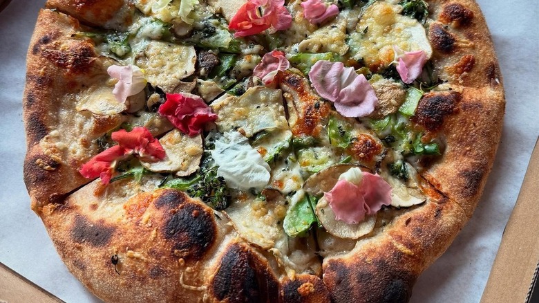 Lovely's Fifty Fifty pizza with flowers