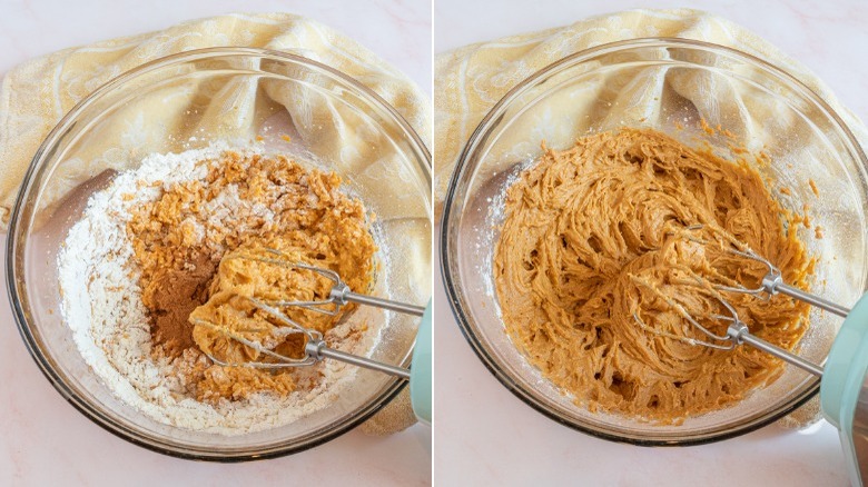 making pumpkin coffee cake batter