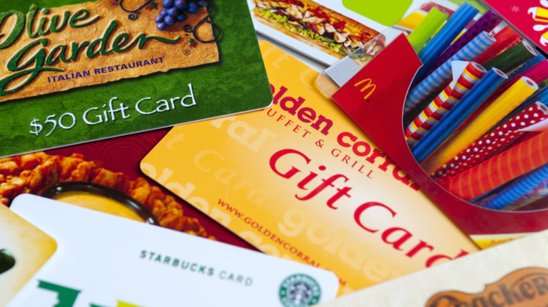 Pile of restaurant gift cards