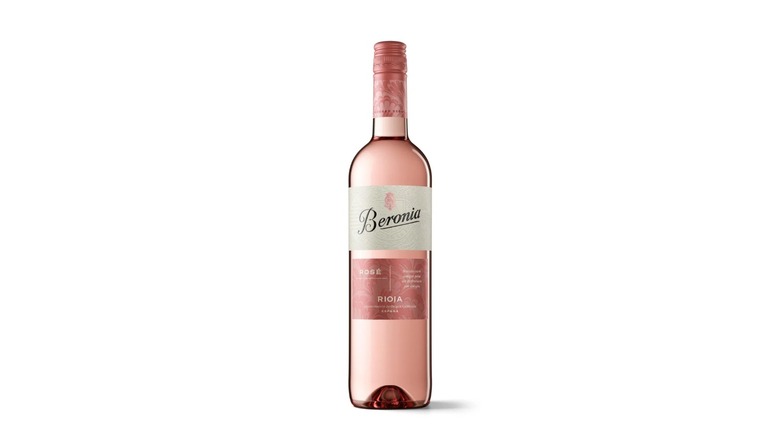 Bottle of Beronia Rioja Rose with glass