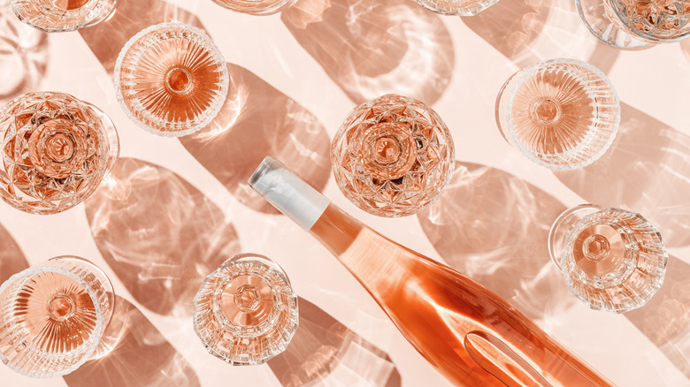 Bottles and glasses of Rose wine