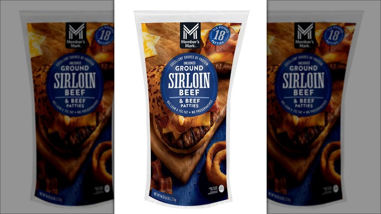 Bag of pre-formed Member's Mark sirloin beef patties.