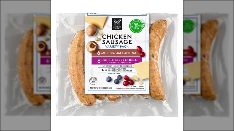 Package of Member's Mark chicken sausage variety pack.