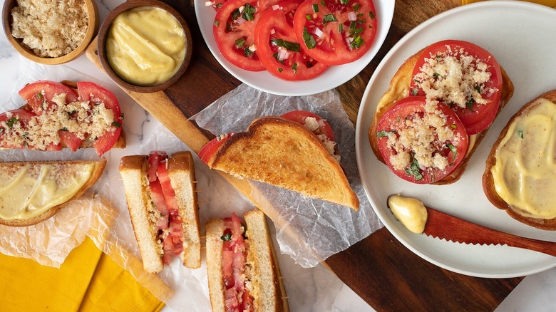 tomato sandwiches and ingredients