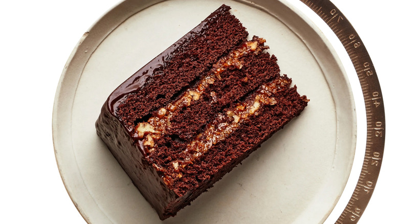 German chocolate cake slice on a plate