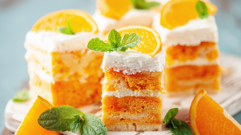 Orange cake slices with pieces of orange