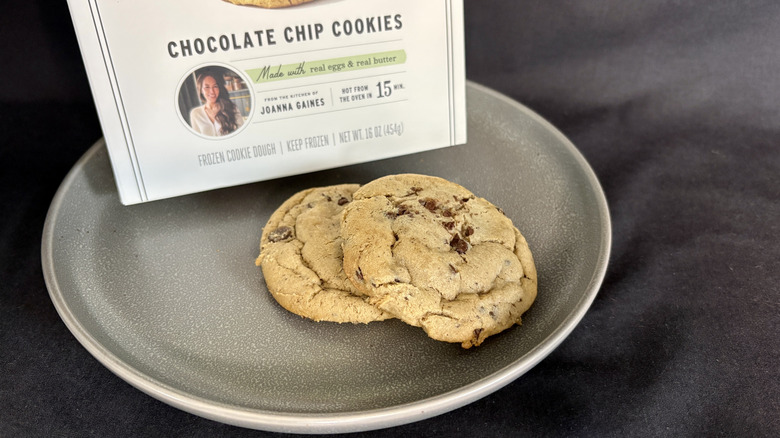 A plate with Magnolia Table chocolate chip cookies.