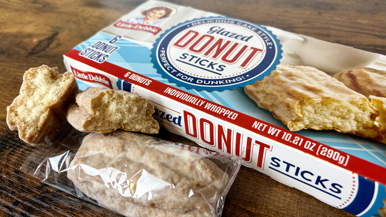 A box of individually wrapped Little Debbie Glazed Donut Sticks