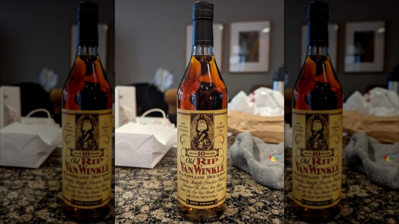 Bottle of 10-year-old Rip Van Winkle on counter