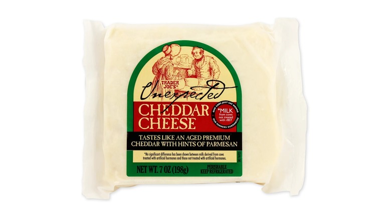 Trader Joe's Unexpected Cheddar Cheese in a package on a white background