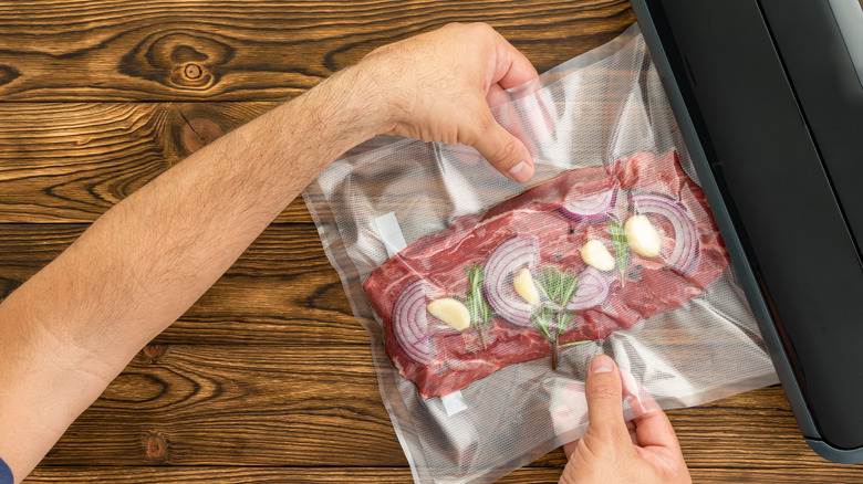 Vacuum sealer with sealed steak