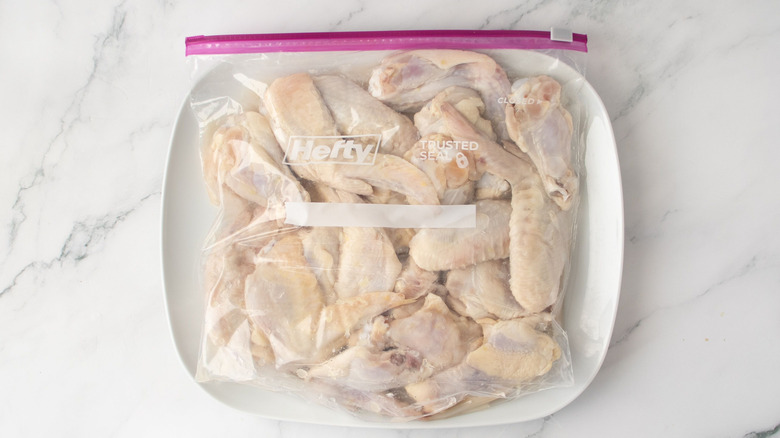 Chicken wings in zip-top bag