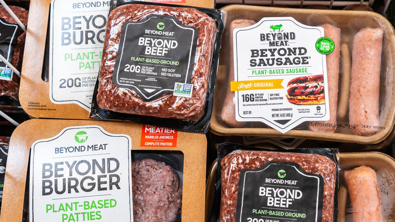 Packs of Beyond Meat's beef, sausages and burgers