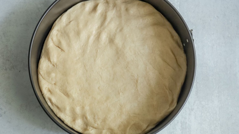 Dough pressed into springform pan