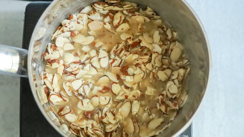 Buttery almond mixture in saucepan