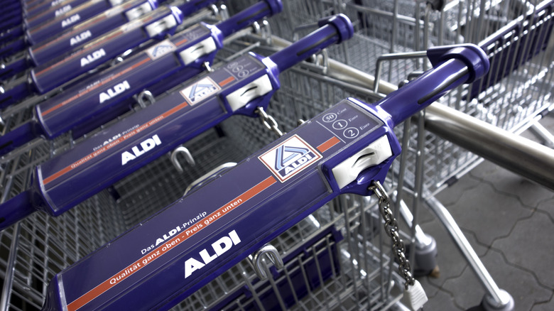 Row of Aldi shopping carts