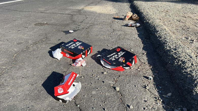 Jack in the Box boxes on a road