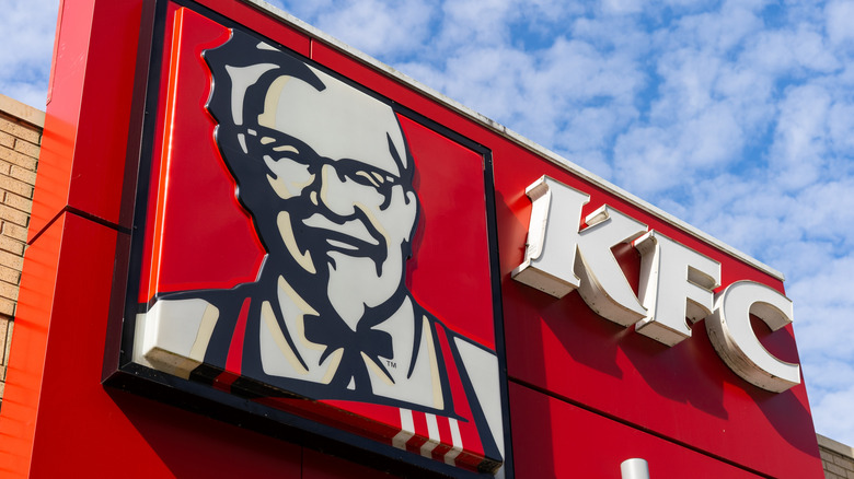 Closeup of KFC Colonel Sanders on restaurant sign