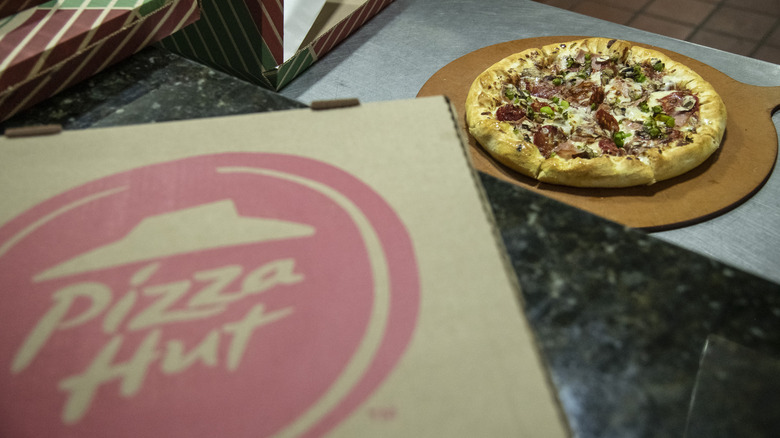 Pizza Hut pizza by delivery box