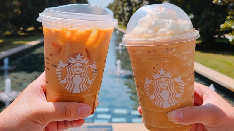 Two types of Starbucks plastic cups