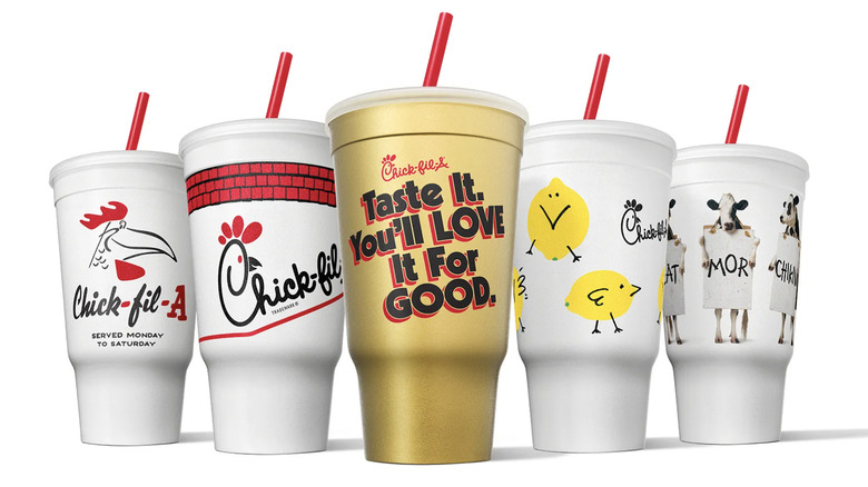 The lineup of collectible Chick-fil-A cups