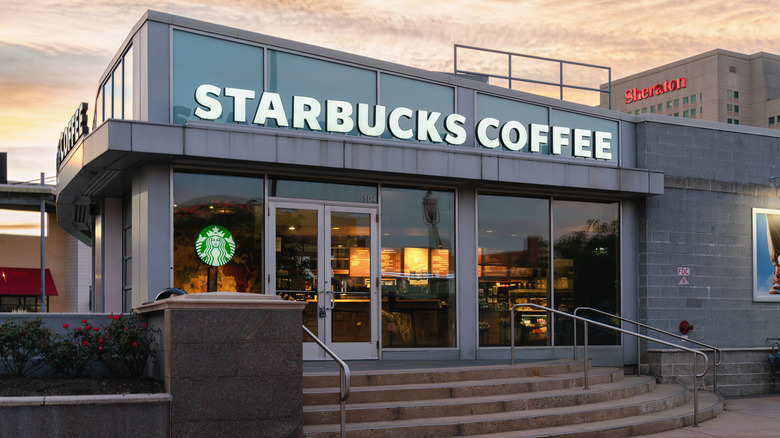 Starbucks exterior at sunset