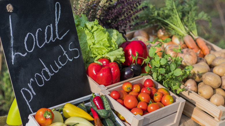 local produce displayed at farmers market