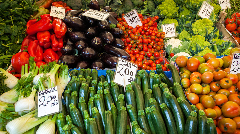 grocery store produce with price tags
