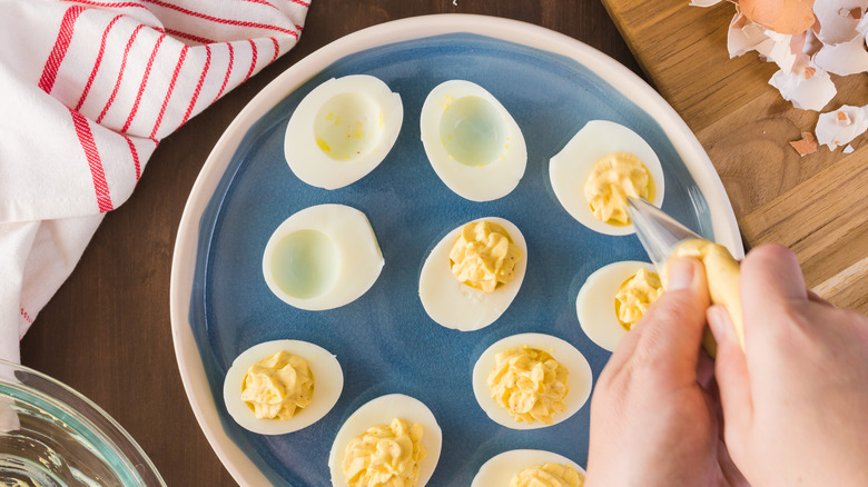 thin deviled eggs on a plate