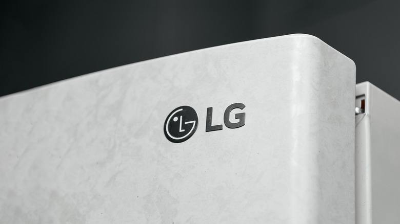 LG logo on the top corner of a refrigerator.