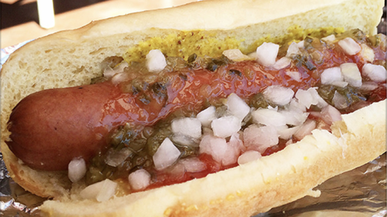 hot dog with diced onions