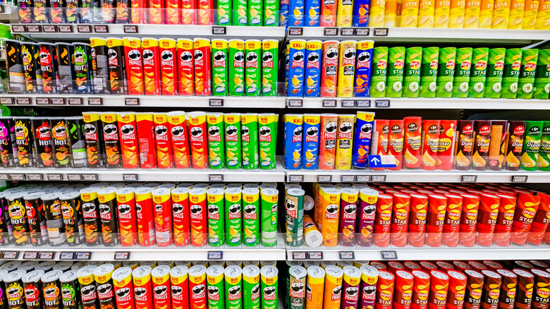 full Pringles shelf in store