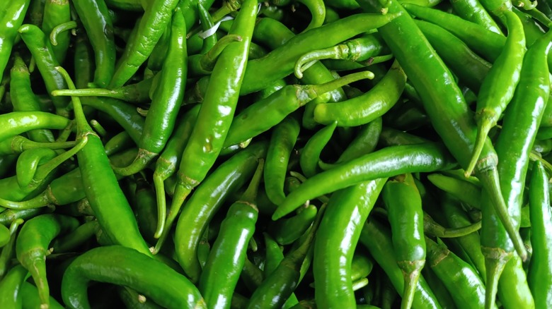 Pile of green chiles up close