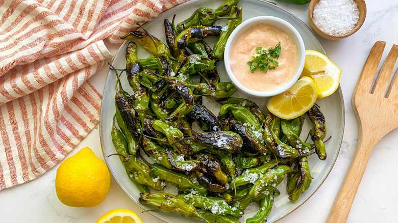 blistered shishito peppers with dip