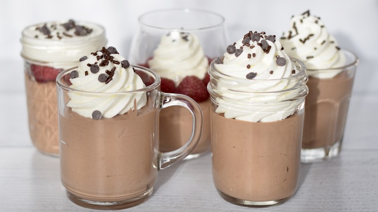 Mugs of chocolate mousse