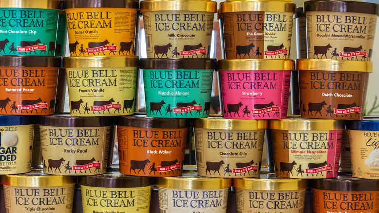 variety of blue bell ice cream cartons
