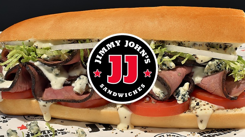 Jimmy John's logo over sandwich