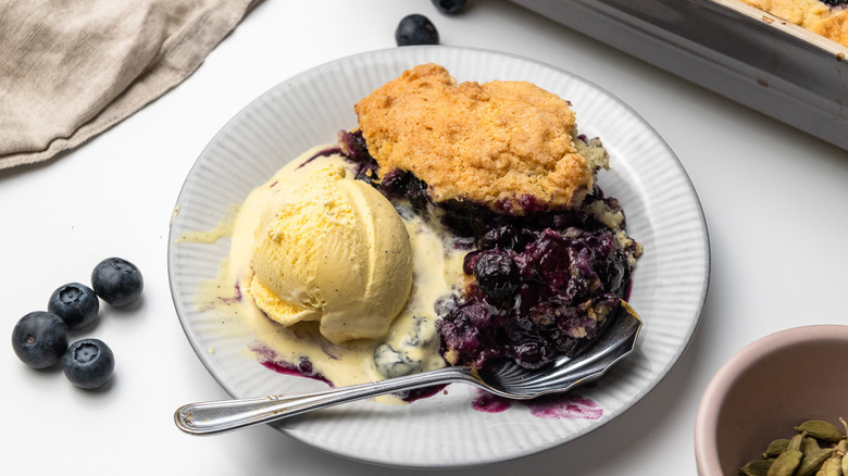 blueberry cobbler on plate 