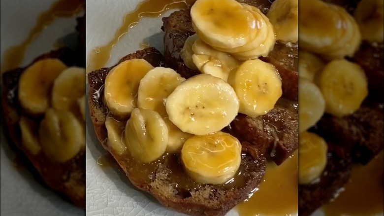 Banana bread waffles with Bananas Foster sauce