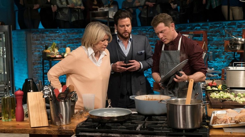 Bobby Flay cooking for Martha Stewart on Food Network