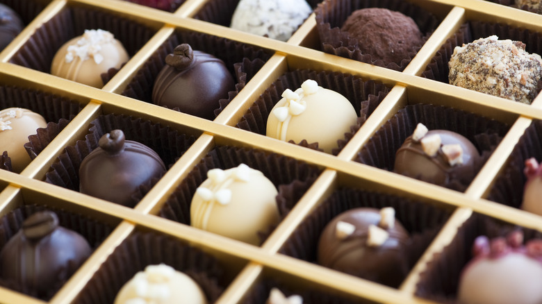 box of various chocolate candies