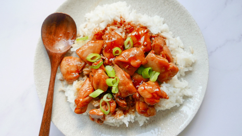 bourbon chicken on plate