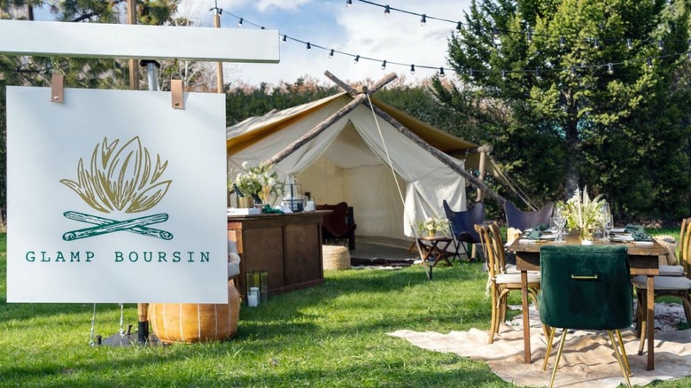Glamping set up with lights and decor