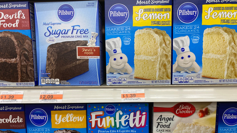 Cake mix selection at grocery store