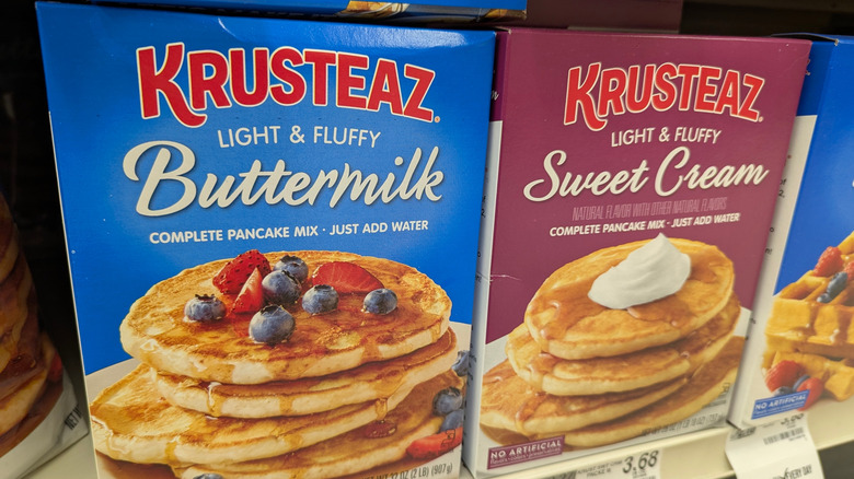 Boxes of Krusteaz pancake mix