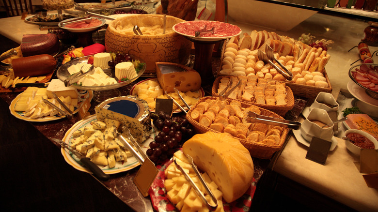 Cheese and ham at a Brazilian steakhouse salad bar