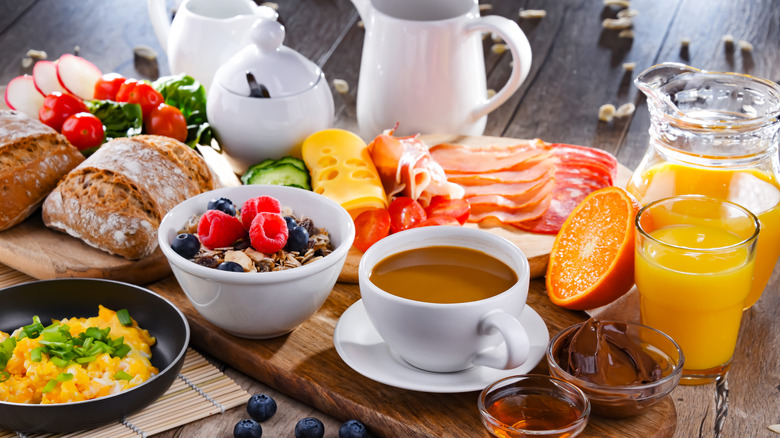 breakfast dishes spread on table