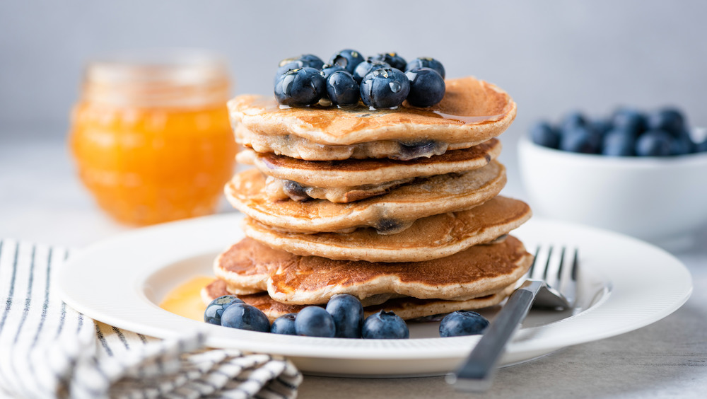 stack of blueberry pancakes